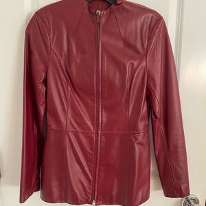 Classiques Entier Red Leather Jacket with Stand-Up Collar